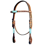 Bar H Equine American Leather Horse Saddle Tack One Ear Headstall | Breast Collar Browband Wither Strap Set BER209