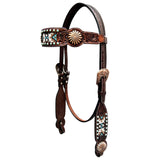 Bar H Equine Genuine Western American Leather Horse Premium Headstall & Breast Collar Set
