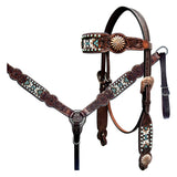 Bar H Equine Genuine Western American Leather Horse Premium Headstall & Breast Collar Set