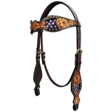 Bar H Equine Western Horse Floral Genuine American Leather Tack Set Brown