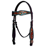 Bar H Equine Genuine Western American Leather Horse Premium Headstall & Breast Collar Set