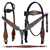 Bar H Equine Genuine Western American Leather Horse Premium Headstall & Breast Collar Set