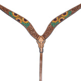 Bar H Equine Genuine Western American Leather Horse Premium Headstall & Breast Collar Set