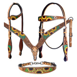 Bar H Equine Genuine Western American Leather Horse Premium Headstall & Breast Collar Set
