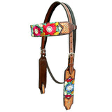 Bar H Equine Western Horse Floral Embroidery Design Genuine American Leather Tack Set