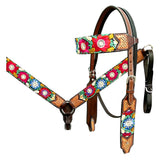 Bar H Equine Western Horse Floral Embroidery Design Genuine American Leather Tack Set