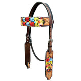 Bar H Equine Western Horse Floral Embroidery Design Genuine American Leather Tack Set
