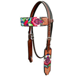 Bar H Equine Western Leather Horse Headstall & Breast Collar Brown