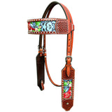 Bar H Equine Western Leather Horse Headstall & Breast Collar Brown