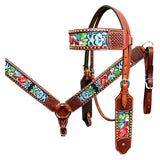 Bar H Equine Western Leather Horse Headstall & Breast Collar Brown