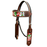 Bar H Equine Horse Genuine Leather embroidery design Breast Collar ,Headstall Brown