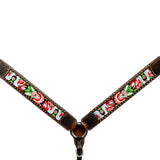 Bar H Equine Horse Genuine Leather embroidery design Breast Collar ,Headstall Brown