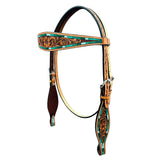 Bar H Equine Horse Genuine Leather Floral Design Breast Collar ,Headstall Brown