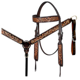 Bar H Equine Western Leather Headstall & Breast Collar Floral Dark Brown