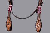 BAR H EQUINE Horse Hand Carved Breast Collar Headstall Genuine Leather Brown