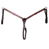 BAR H EQUINE Horse Hand Carved Breast Collar Headstall Genuine Leather Brown