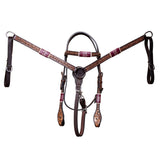 BAR H EQUINE Horse Hand Carved Breast Collar Headstall Genuine Leather Brown