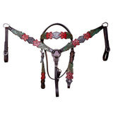 BAR H EQUINE Horse Hand Painted Breast Collar Headstall Genuine Leather Brown