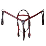 BAR H EQUINE Horse Hand Carved Breast Collar Headstall Genuine Leather Dark Brown