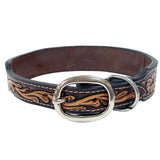 Floral Beaded Hand Carved Western leather Dog Collar Dark Brown