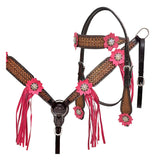 Bar H Equine American Leather Horse Saddle Tack One Ear Headstall  Breast Collar Browband Wither Strap Set