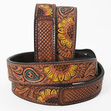 BAR H EQUINE Brown Sunflower Floral Hand Painted Genuine Leather Men & Women Belt Unisex Western