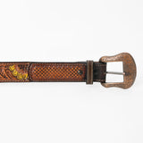 BAR H EQUINE Brown Sunflower Floral Hand Painted Genuine Leather Men & Women Belt Unisex Western