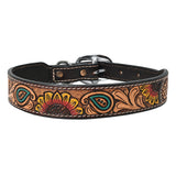 BAR H EQUINE Bonnie Blossom Sunflower Hand Painted Western Leather Dog Collar - Large