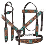Bar H Equine Genuine Western American Leather Horse Premium Headstall & Breast Collar Set