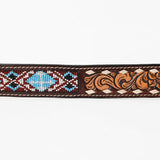 Bar H Equine Hand Tooled Genuine Leather Crafted Unisex Brown Western Belt Beaded Carving | Bead Belts for Women Men