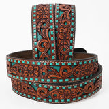 BAR H EQUINE Brown Floral Cactus Bull Hand Carved Genuine Leather Men & Women Belt Unisex Western with Removable Buckle