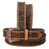 BAR H EQUINE Brown Turquoise Buckstitch Floral Carved Genuine Leather Men & Women Belt Unisex Western with Removable Buckle