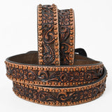 BAR H EQUINE Brown Turquoise Buckstitch Floral Carved Genuine Leather Men & Women Belt Unisex Western with Removable Buckle