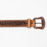 BAR H EQUINE Brown Turquoise Buckstitch Floral Carved Genuine Leather Men & Women Belt Unisex Western with Removable Buckle
