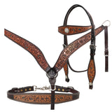 Bar H Equine Genuine Western American Leather Horse Premium Headstall & Breast Collar Set