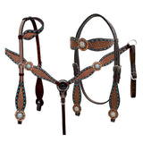 Bar H Equine Western Leather Horse Tack Set Basket Weave Carved Brown