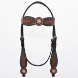 Bar H Equine Western Leather Horse Tack Set Basket Weave Carved Brown