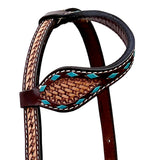 Bar H Equine Western Leather Horse Tack Set Basket Weave Carved Brown