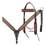 Western Handtooled Leather Horse Headstall & Breast Collar Set - Bar H Equine