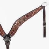 Bar H Equine Genuine Western American Leather Horse Premium Headstall & Breast Collar Set