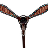 Bar H Equine Western Leather Horse Tack Set Basket Weave Carved Brown