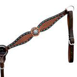 Bar H Equine Western Leather Horse Tack Set Basket Weave Carved Brown