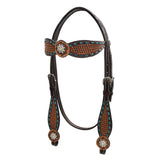 Bar H Equine Western Leather Horse Tack Set Basket Weave Carved Brown