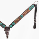 Bar H Equine Genuine Western American Leather Horse Premium Headstall & Breast Collar Set