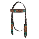 Bar H Equine Genuine Western American Leather Horse Premium Headstall & Breast Collar Set
