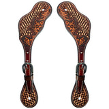 Classy Brown Floral Hand Carved Horse Western Leather Spur Strap