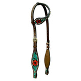 Botanic Chiseled Floral Hand Painted Horse Western Leather One Ear Headstall Brown