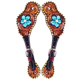 Buckstich Turquoise Bloom Hand Tooled Horse Western Leather Spur Strap