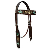 Floral Hand Painted Horse Western Leather Headstall Dark Brown