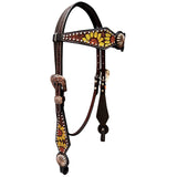 Holly Sunflower Hand Painted Horse Western Leather Headstall Brown